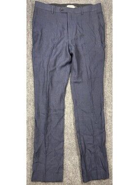 Taylor Stich The Stevens Linen Herringbone Trouser Size 36 Blue Linen Pants